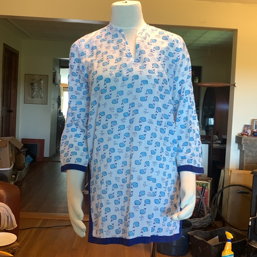 ROBERTA ROLLER RABBIT FOR ERICA WILSON NANTUCKET WHALE PRINT TUNIC.